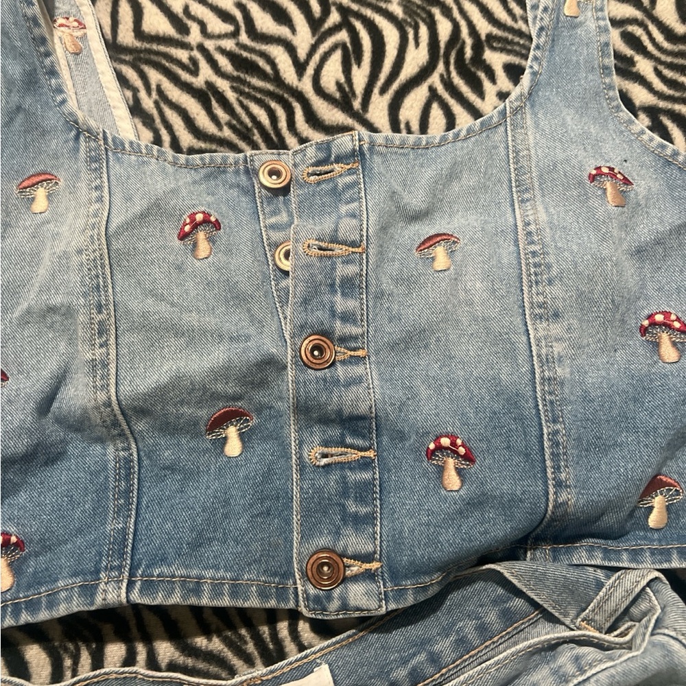 Fashion Nova Light Blue Mushroom Embroidered Jeans - Picture 2 of 4
